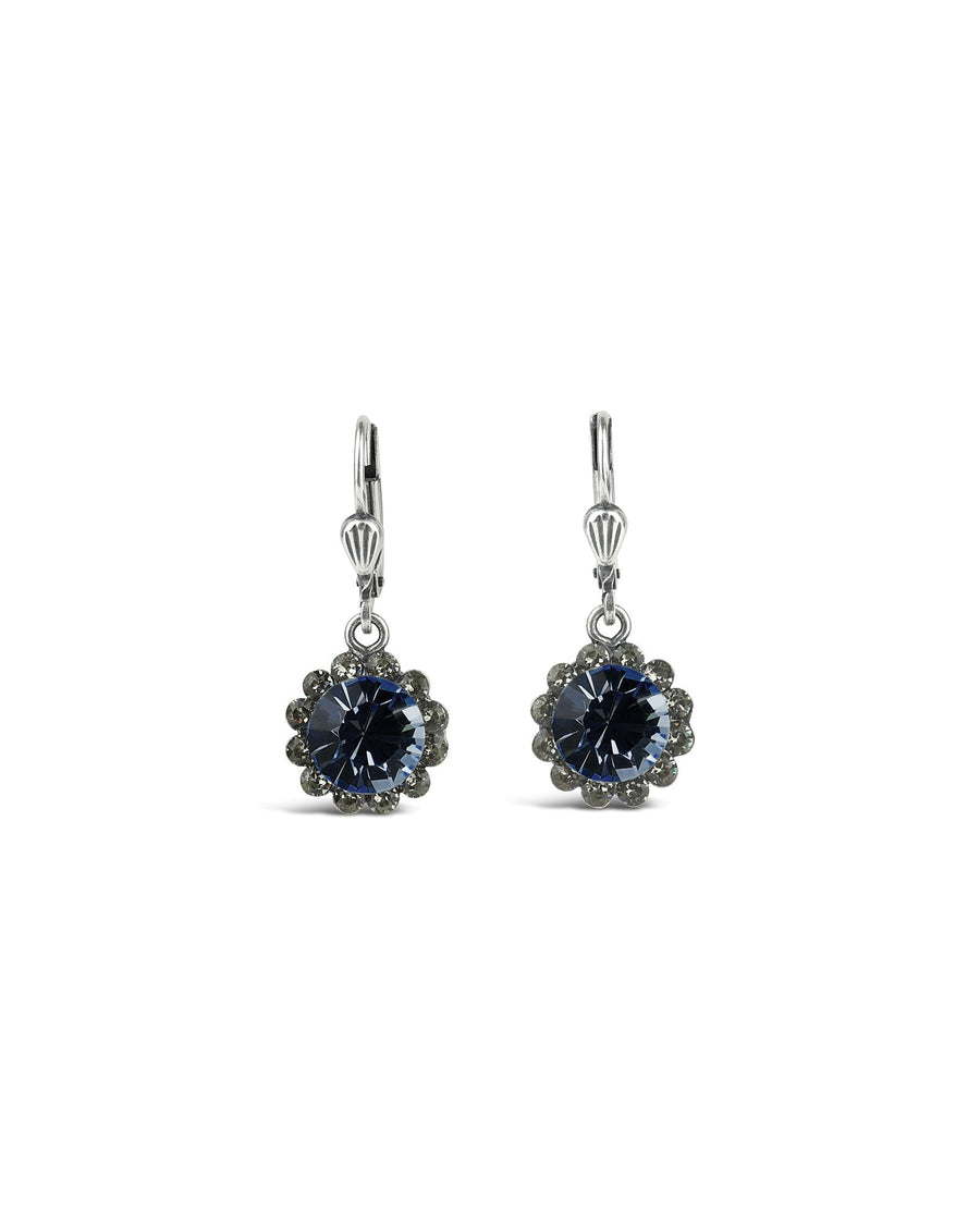 La Vie Parisienne-Round Halo Pave Hooks | 12mm-Earrings-Sterling Silver, Midnite Crystal-Blue Ruby Jewellery-Vancouver Canada