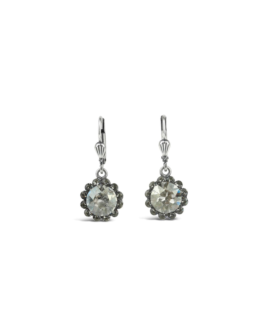 La Vie Parisienne-Round Halo Pave Hooks | 12mm-Earrings-Sterling Silver, Shade Crystal-Blue Ruby Jewellery-Vancouver Canada