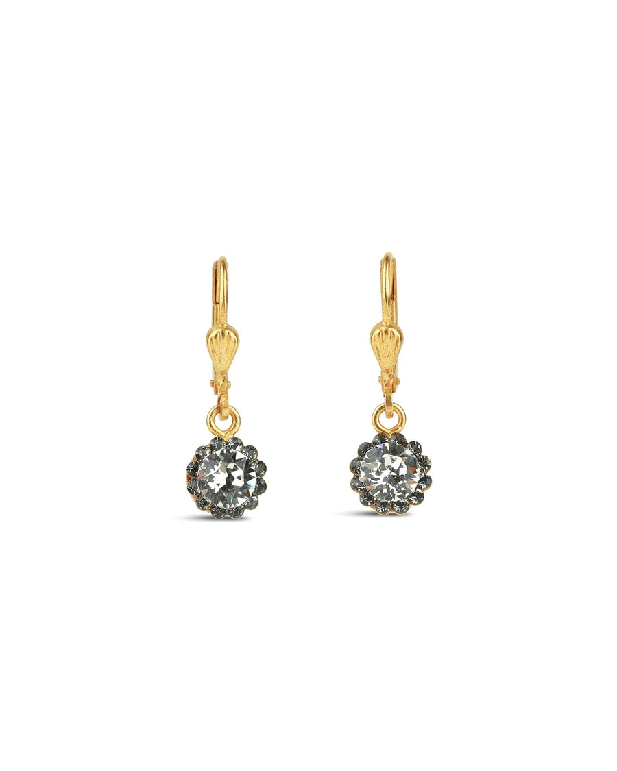 La Vie Parisienne-Round Halo Pave Hooks | 7mm-Earrings-14k Gold Plated, White Crystal-Blue Ruby Jewellery-Vancouver Canada