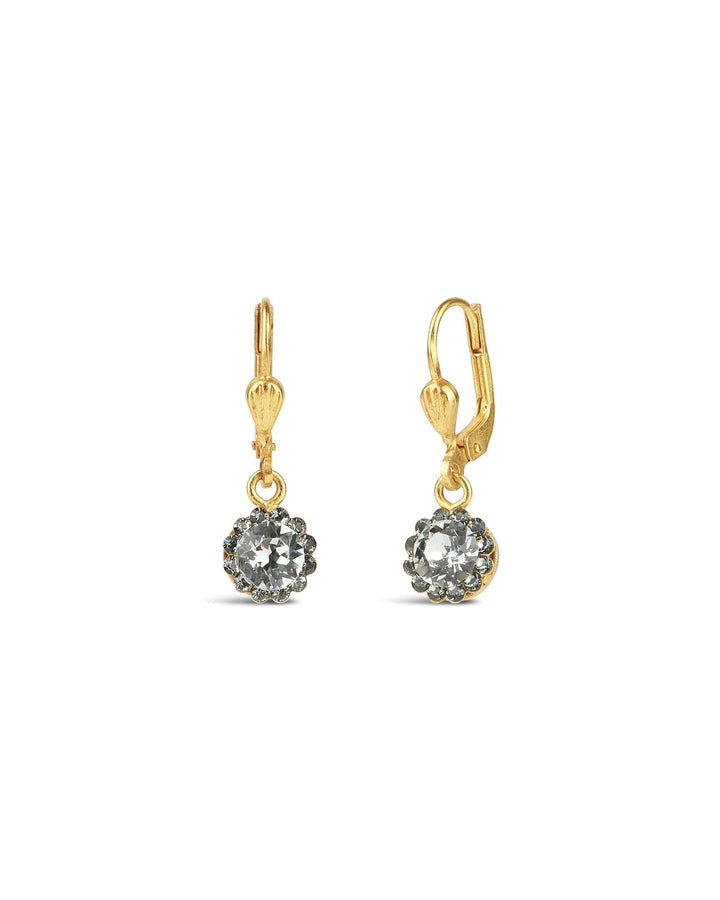La Vie Parisienne-Round Halo Pave Hooks | 7mm-Earrings-14k Gold Plated, White Crystal-Blue Ruby Jewellery-Vancouver Canada