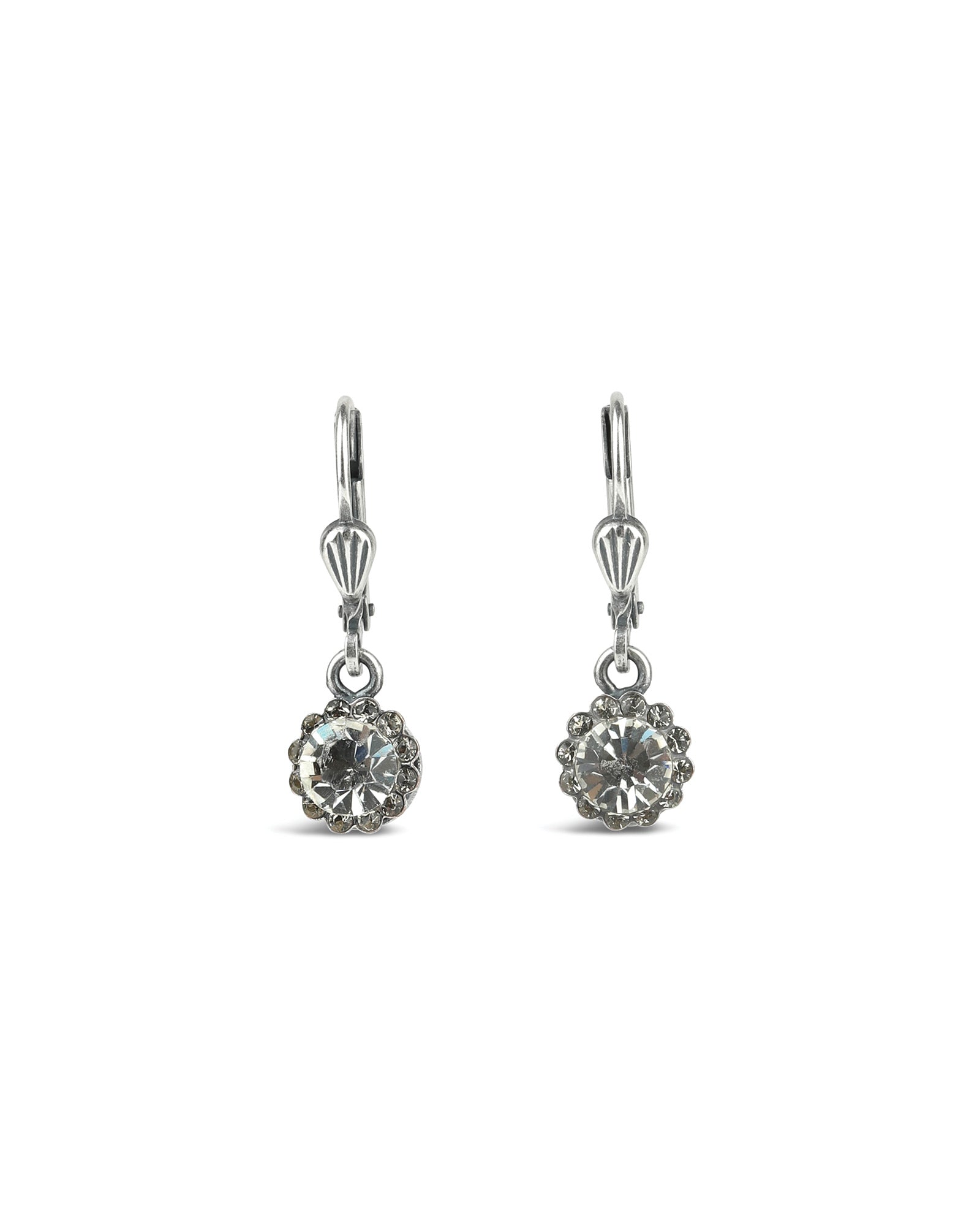 La Vie Parisienne-Round Halo Pave Hooks | 7mm-Earrings-Sterling Silver Plated, Black Diamond Crystal-Blue Ruby Jewellery-Vancouver Canada
