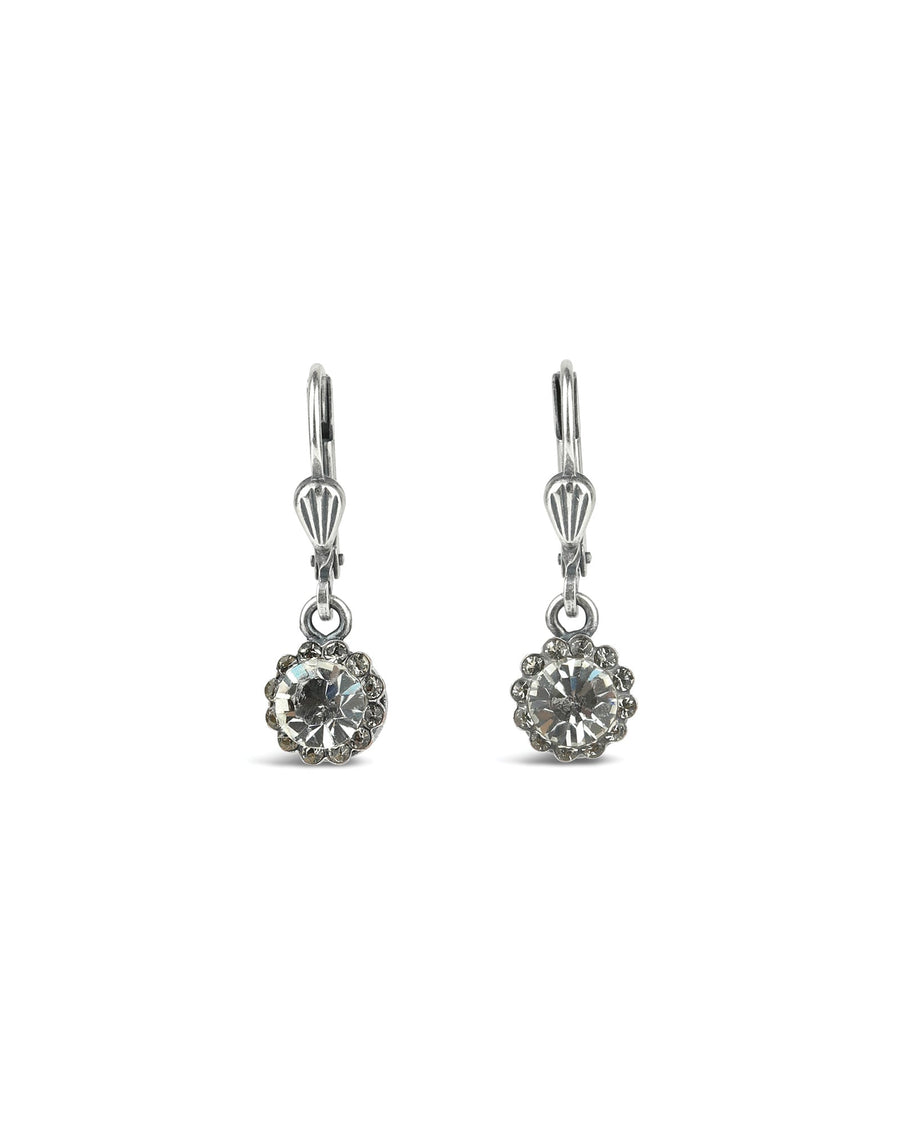 La Vie Parisienne-Round Halo Pave Hooks | 7mm-Earrings-Sterling Silver Plated, Black Diamond Crystal-Blue Ruby Jewellery-Vancouver Canada