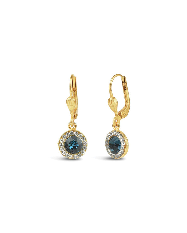 La Vie Parisienne-Round Halo Pave Hooks | 9mm-Earrings-14k Gold Plated, Midnite Crystal, Black Diamond Crystal-Blue Ruby Jewellery-Vancouver Canada