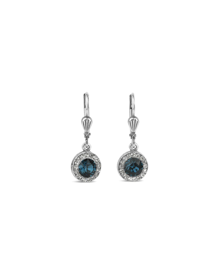 La Vie Parisienne-Round Halo Pave Hooks | 9mm-Earrings-Sterling Silver Plated, Midnite Crystal-Blue Ruby Jewellery-Vancouver Canada