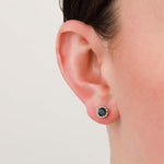 La Vie Parisienne-Round Halo Pave Stud | 7mm-Earrings-14k Gold Plated, Midnite Crystal-Blue Ruby Jewellery-Vancouver Canada