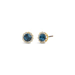 La Vie Parisienne-Round Halo Pave Stud | 7mm-Earrings-14k Gold Plated, Midnite Crystal-Blue Ruby Jewellery-Vancouver Canada