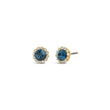 La Vie Parisienne-Round Halo Pave Stud | 7mm-Earrings-14k Gold Plated, Midnite Crystal-Blue Ruby Jewellery-Vancouver Canada