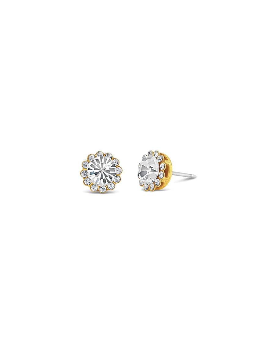 La Vie Parisienne-Round Halo Pave Stud | 7mm-Earrings-14k Gold Plated, White Crystal-Blue Ruby Jewellery-Vancouver Canada
