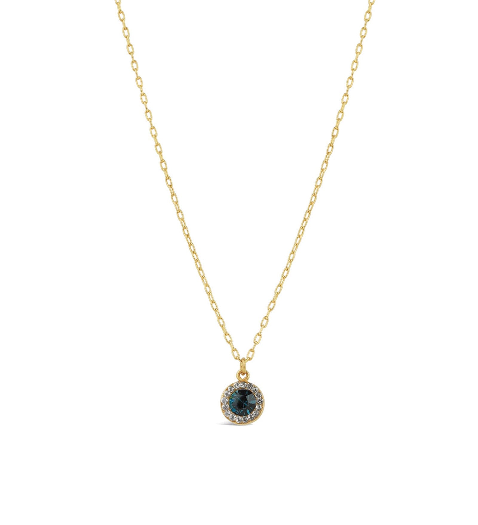 La Vie Parisienne-Round Pave Halo Necklace-Necklaces-14k Gold Plated, Blue Crystal-Blue Ruby Jewellery-Vancouver Canada