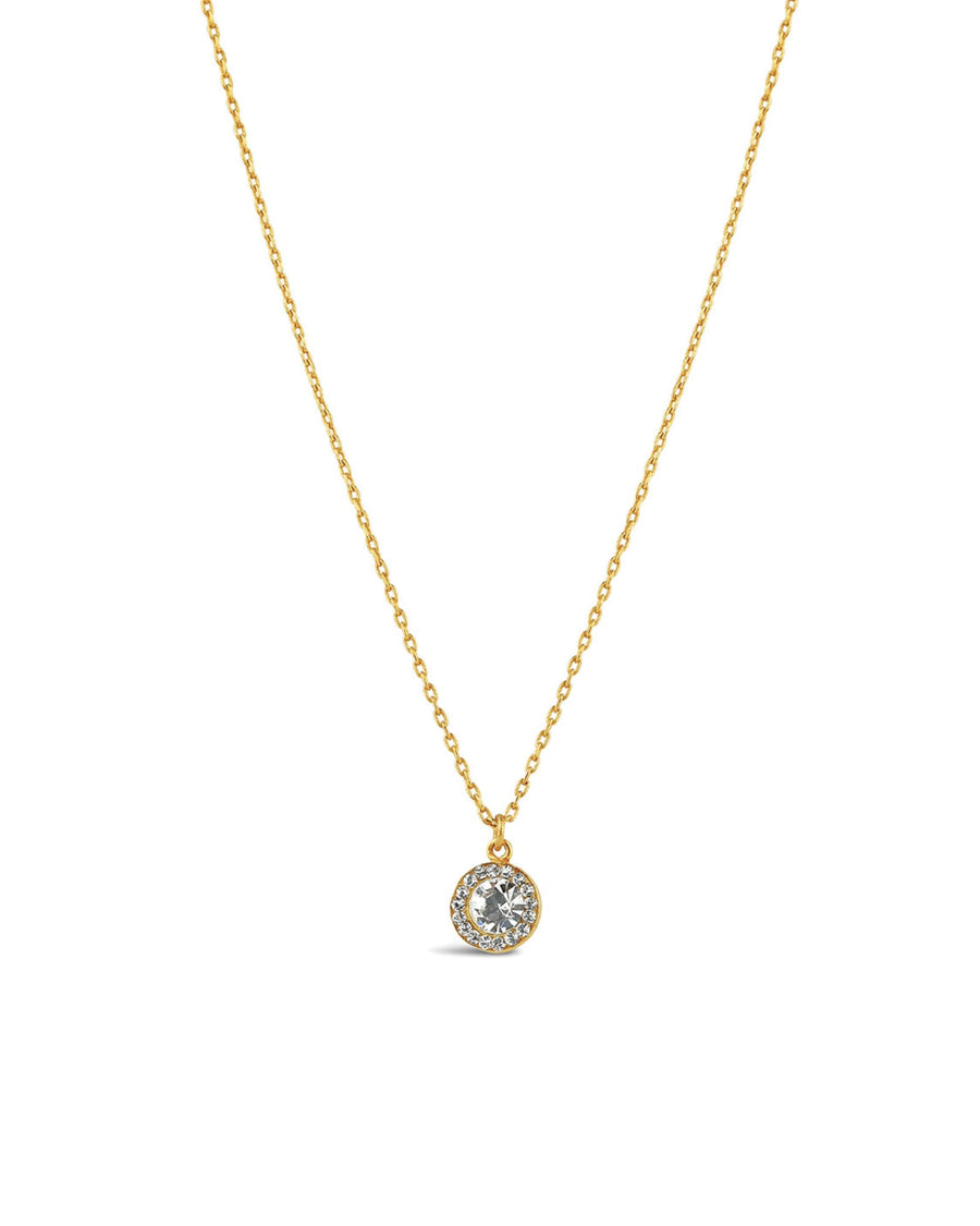 La Vie Parisienne-Round Pave Halo Necklace-Necklaces-14k Gold Plated, White Crystal-Blue Ruby Jewellery-Vancouver Canada