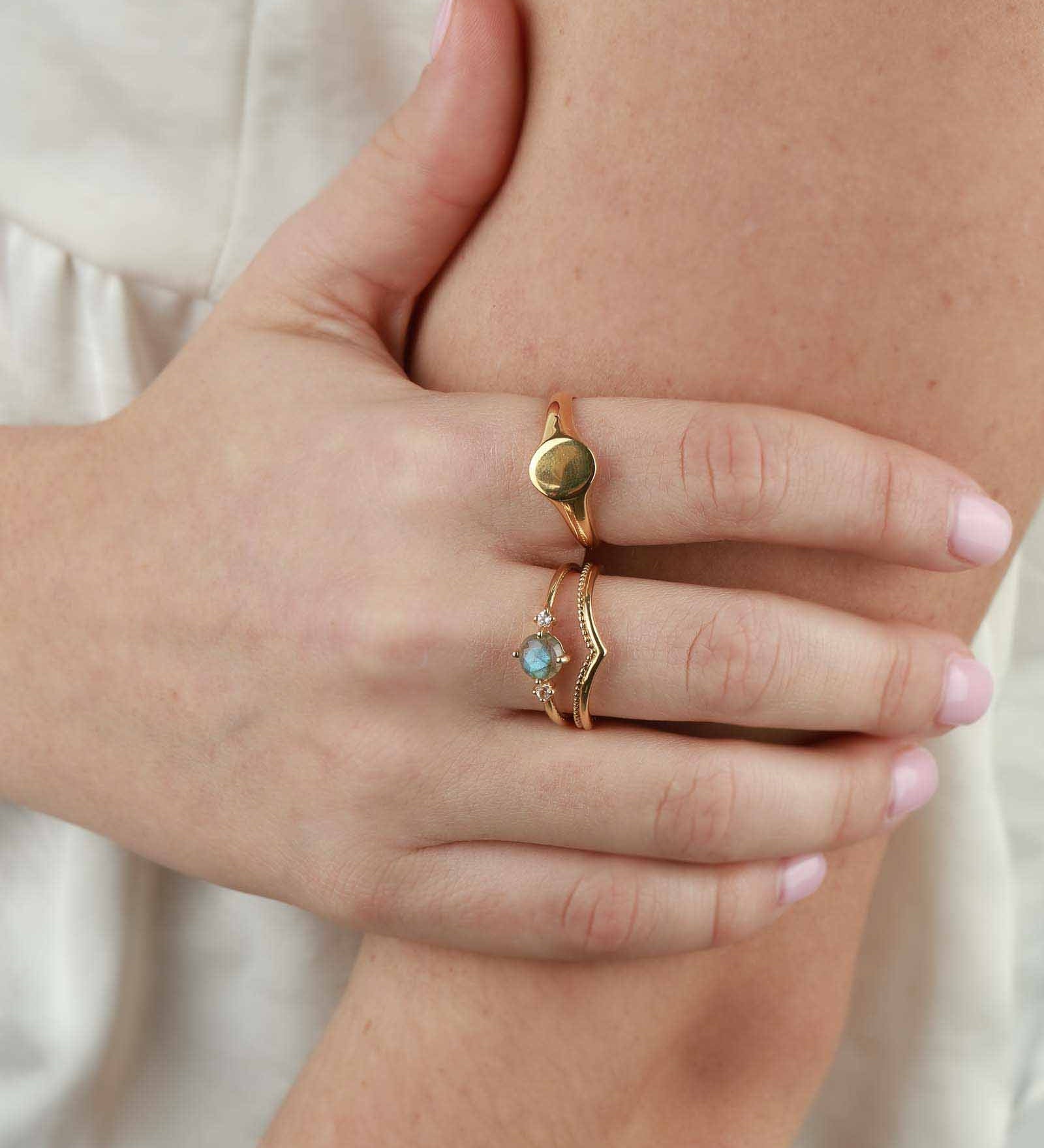 Tashi-Round Stone + CZ Ring-Rings-Blue Ruby Jewellery-Vancouver Canada