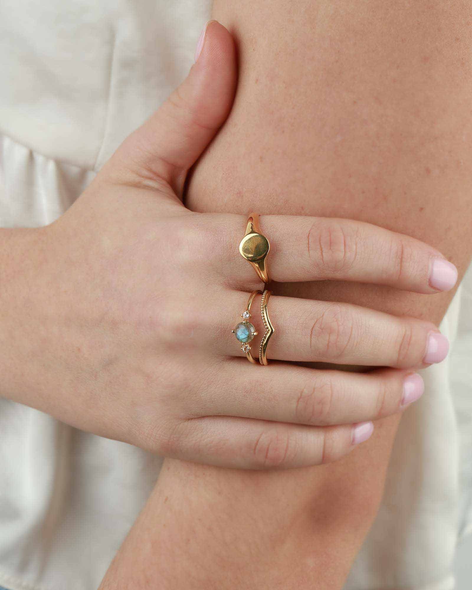 Tashi-Round Stone + CZ Ring-Rings-Blue Ruby Jewellery-Vancouver Canada