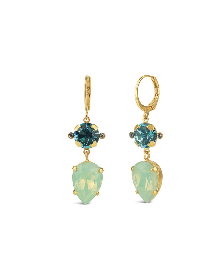 La Vie Parisienne-Round Teardrop Crystal Hooks-Earrings-14k Gold Plated, Sea Opal Crystal-Blue Ruby Jewellery-Vancouver Canada