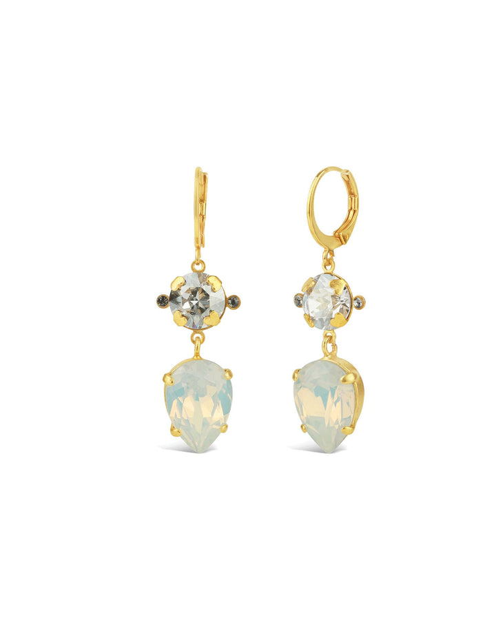La Vie Parisienne-Round Teardrop Crystal Hooks-Earrings-14k Gold Plated, White Opal Crystal-Blue Ruby Jewellery-Vancouver Canada