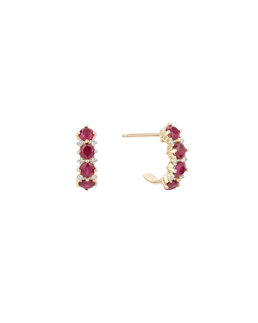 Adina Reyter-Ruby + Diamond Rounds J Hoops-Earrings-14k Yellow Gold-Blue Ruby Jewellery-Vancouver Canada