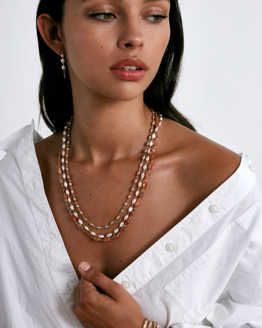 Chan Luu-Santa Fe Necklace-Necklaces-18k Gold Vermeil, White Pearl-Blue Ruby Jewellery-Vancouver Canada