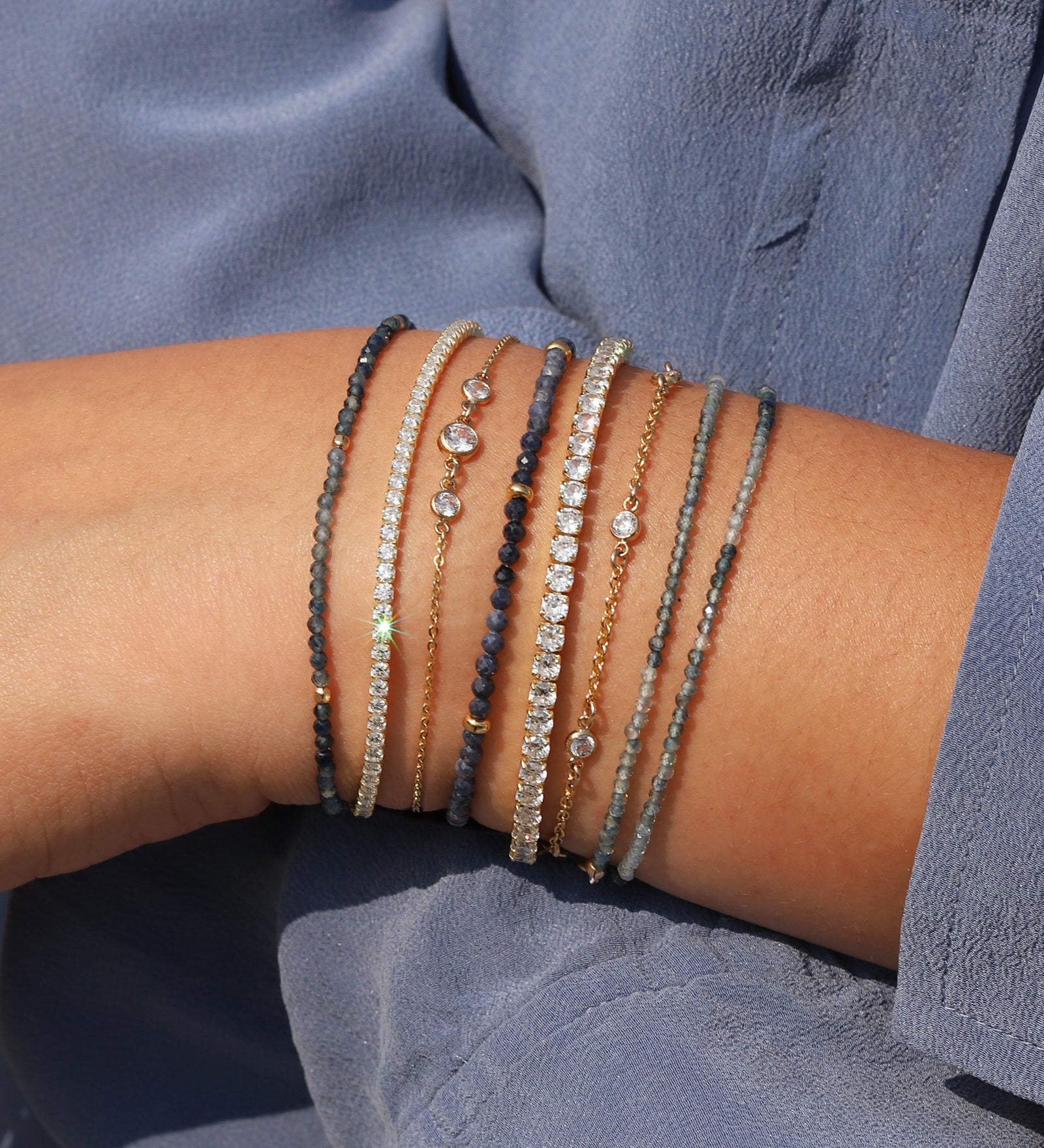 Gem Jar-Blue Sapphire Beaded Bracelet | 2.5mm-Bracelets-Blue Ruby Jewellery-Vancouver Canada