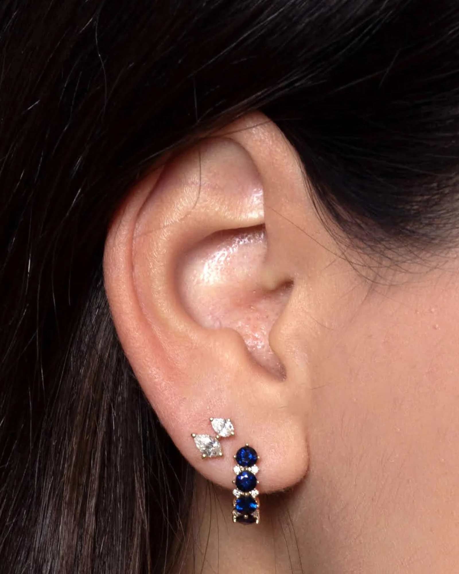 Adina Reyter-Sapphire + Diamond Rounds J Hoops-Earrings-14k Yellow Gold, Diamond-Blue Ruby Jewellery-Vancouver Canada