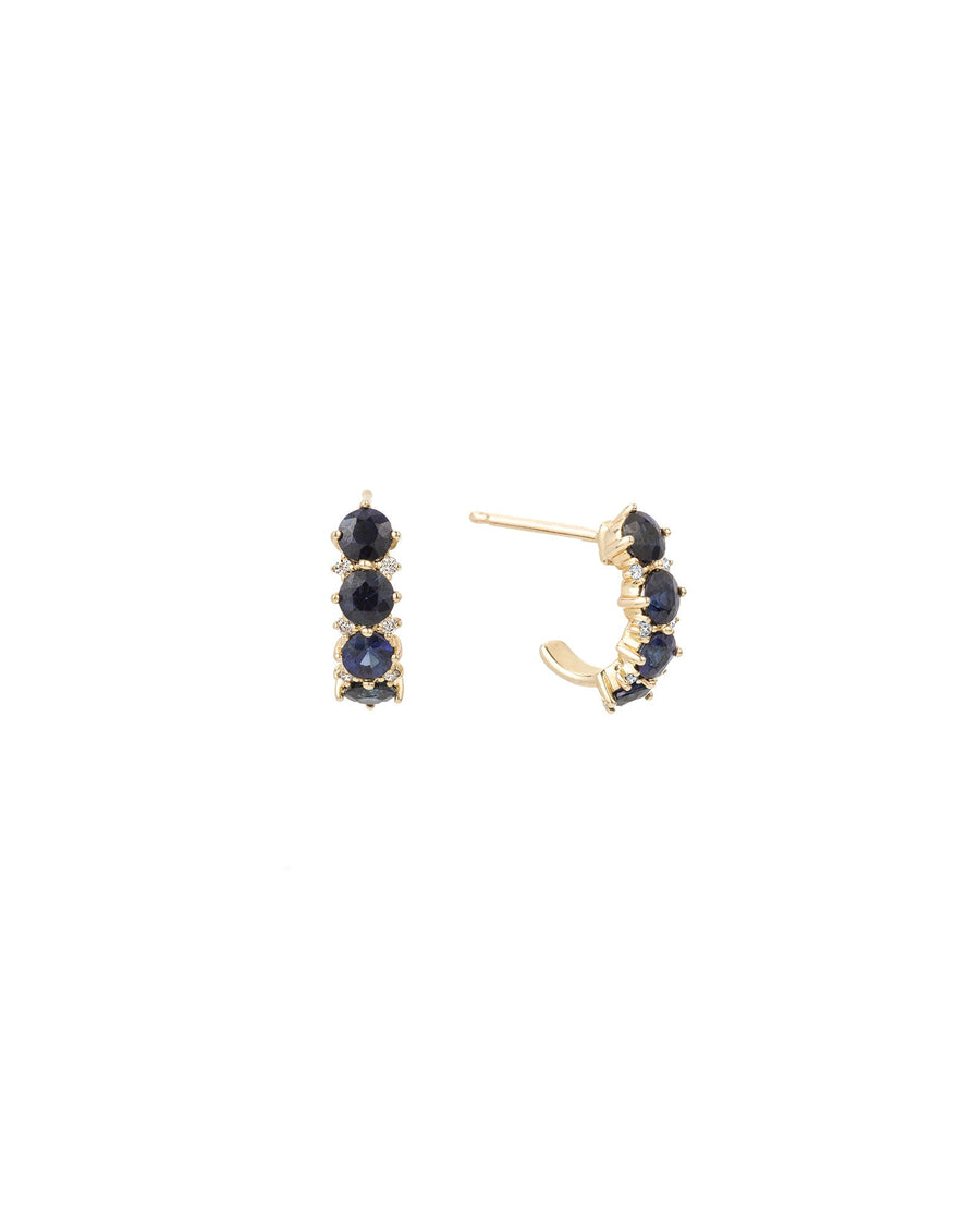 Adina Reyter-Sapphire + Diamond Rounds J Hoops-Earrings-14k Yellow Gold, Diamond-Blue Ruby Jewellery-Vancouver Canada