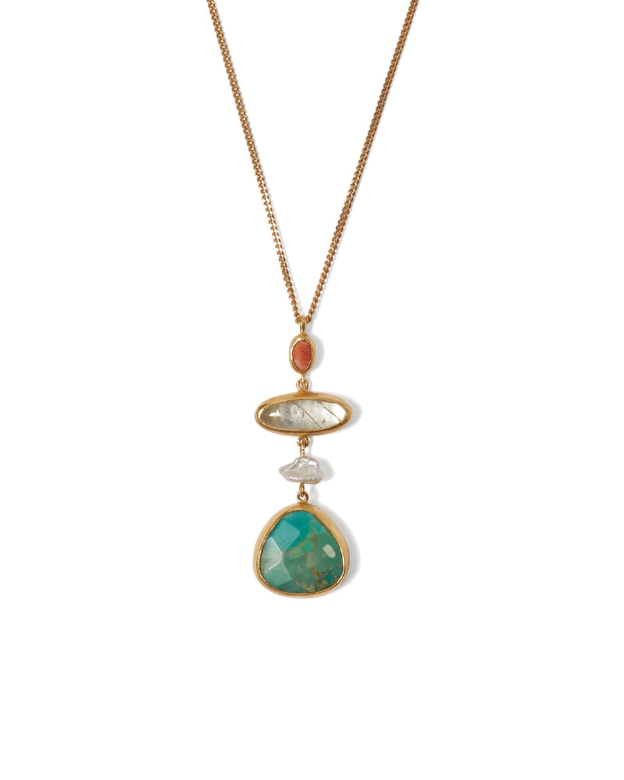 Chan Luu-Sardinia Tiered Necklace-Necklaces-18k Gold Vermeil, Turquoise-Blue Ruby Jewellery-Vancouver Canada