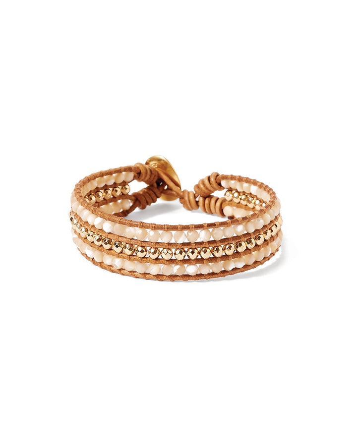 Chan Luu-Sedona Single Wrap Bracelet-Bracelets-18k Gold Vermeil, Mother of Pearl / Natural Leather-Blue Ruby Jewellery-Vancouver Canada