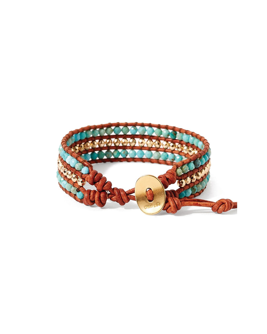 Chan Luu-Sedona Single Wrap Bracelet-Bracelets-18k Gold Vermeil, Turquoise / Dark Brown Leather-Blue Ruby Jewellery-Vancouver Canada