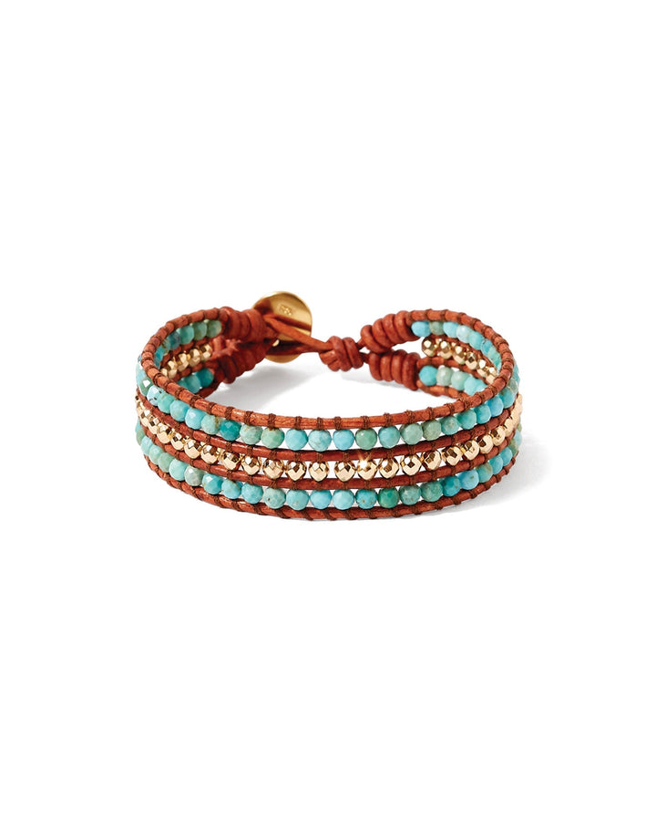 Chan Luu-Sedona Single Wrap Bracelet-Bracelets-18k Gold Vermeil, Turquoise / Dark Brown Leather-Blue Ruby Jewellery-Vancouver Canada