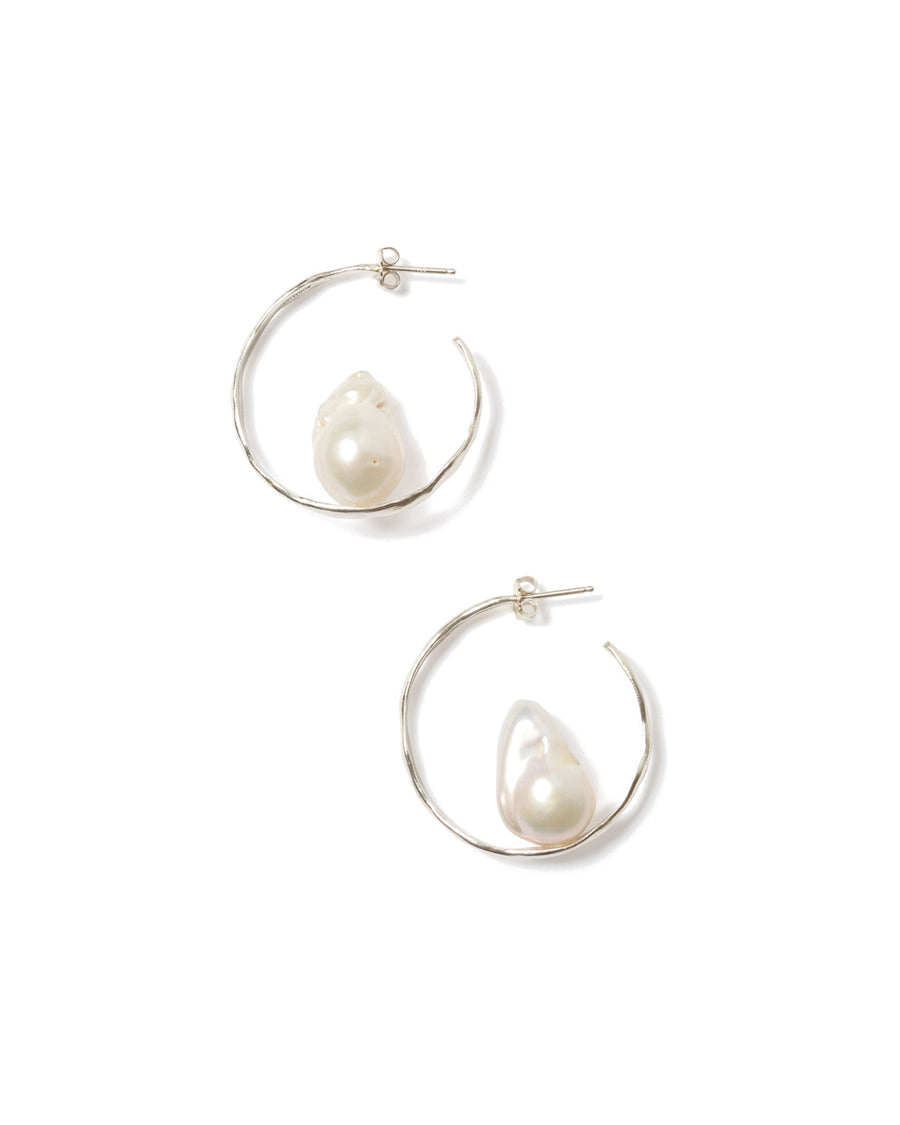Chan Luu-Selene Hoops-Earrings-Sterling Silver, White Pearl-Blue Ruby Jewellery-Vancouver Canada