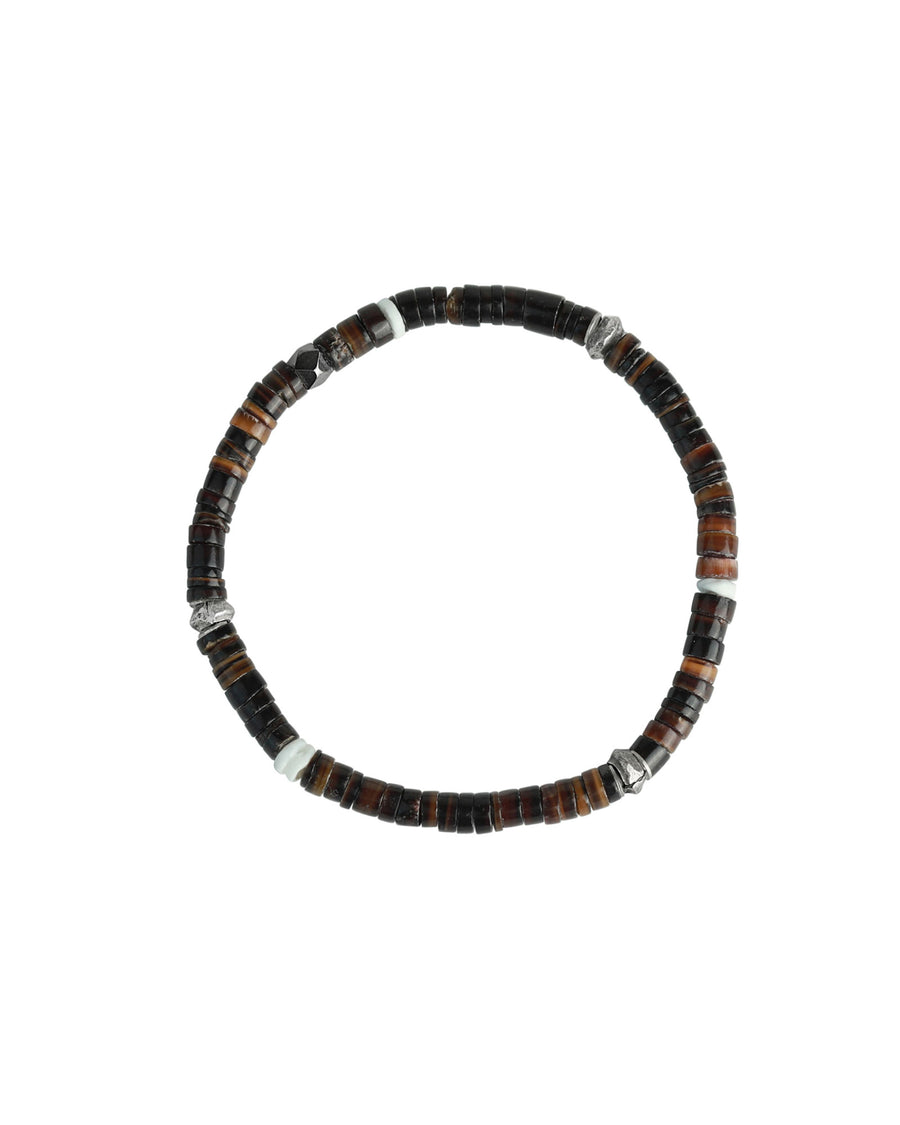 Finley & Wilder-Shell Heishi Bracelet-Bracelets-Ethiopian Pewter Heishi Beads, White Heishi Beads, Black Natural Shell, Sterling Silver-Blue Ruby Jewellery-Vancouver Canada