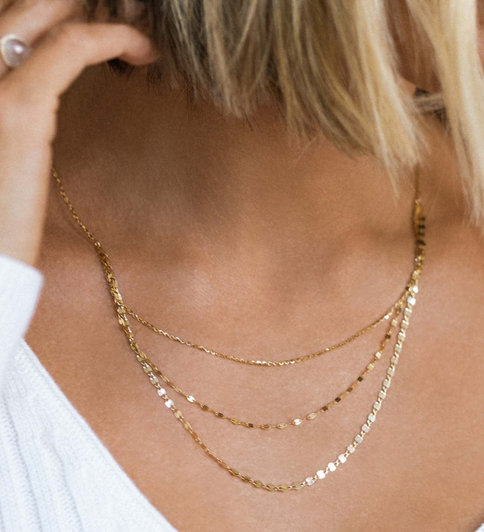 Leah Alexandra Fine-Shimmer 3-Layer Necklace-Necklaces-10k Yellow Gold-Blue Ruby Jewellery-Vancouver Canada