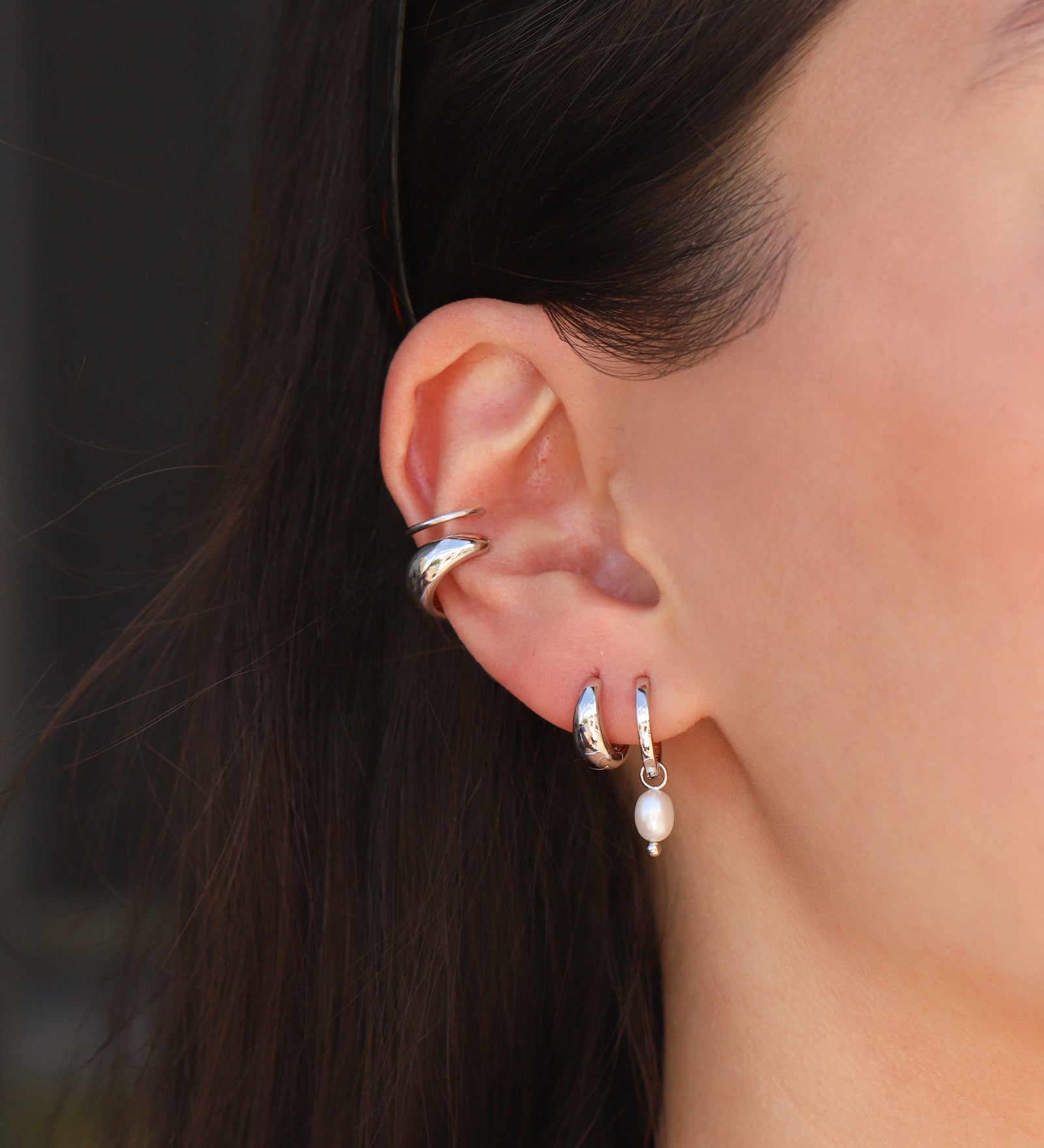 Quiet Icon-Slim Tapered Hoops | 10mm-Earrings-Blue Ruby Jewellery-Vancouver Canada
