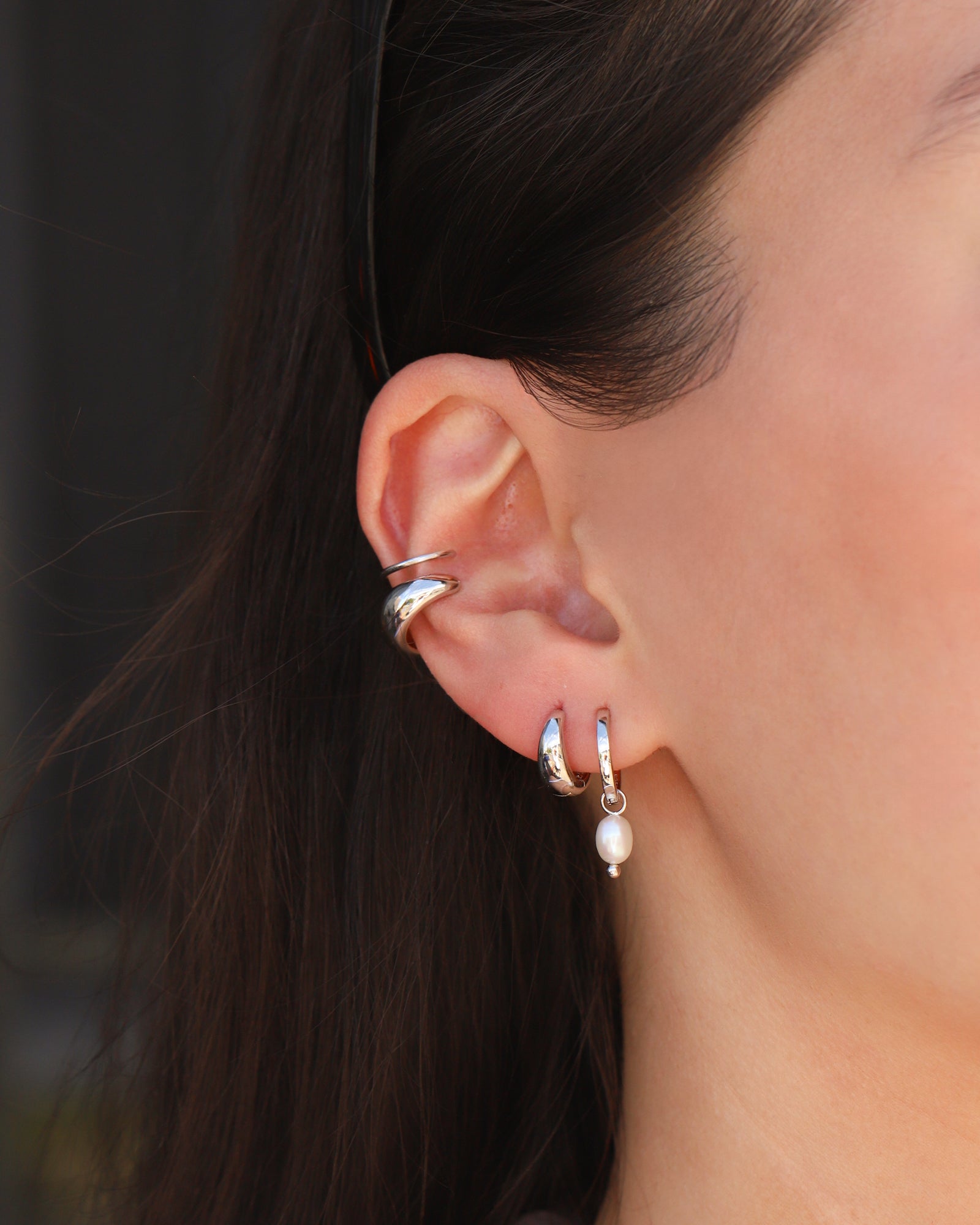 Quiet Icon-Slim Tapered Hoops | 10mm-Earrings-Blue Ruby Jewellery-Vancouver Canada