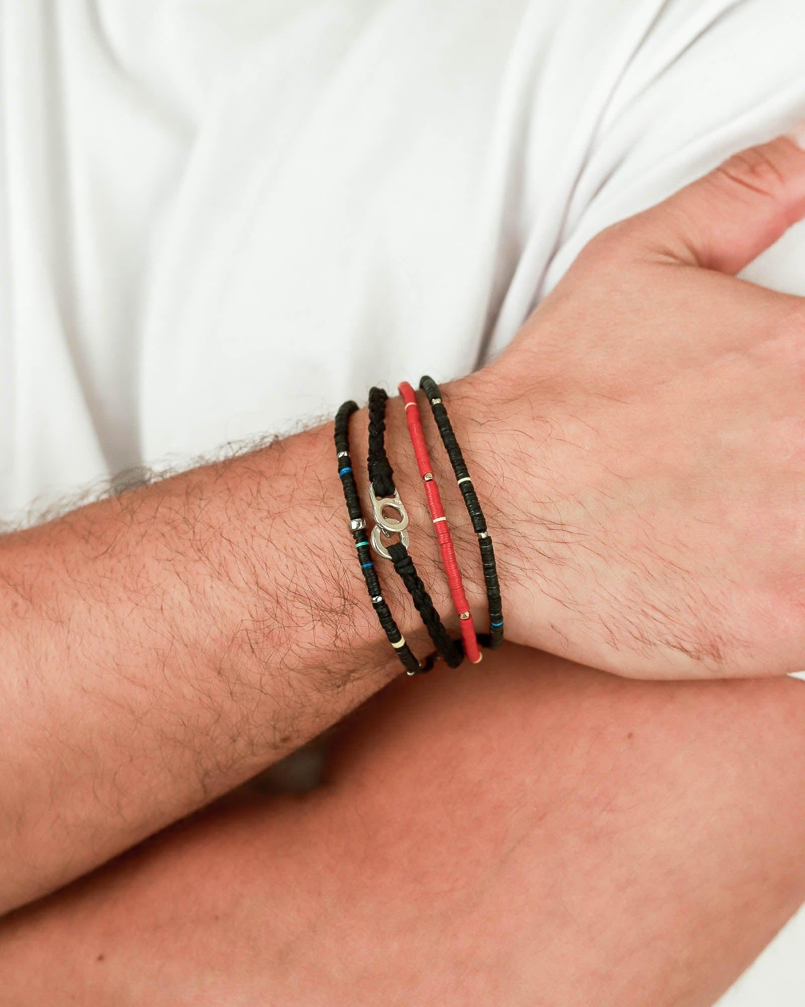Single Wrap Bracelet-Men's-Scosha Men-Silver, Black-Blue Ruby Jewellery-Vancouver-Canada