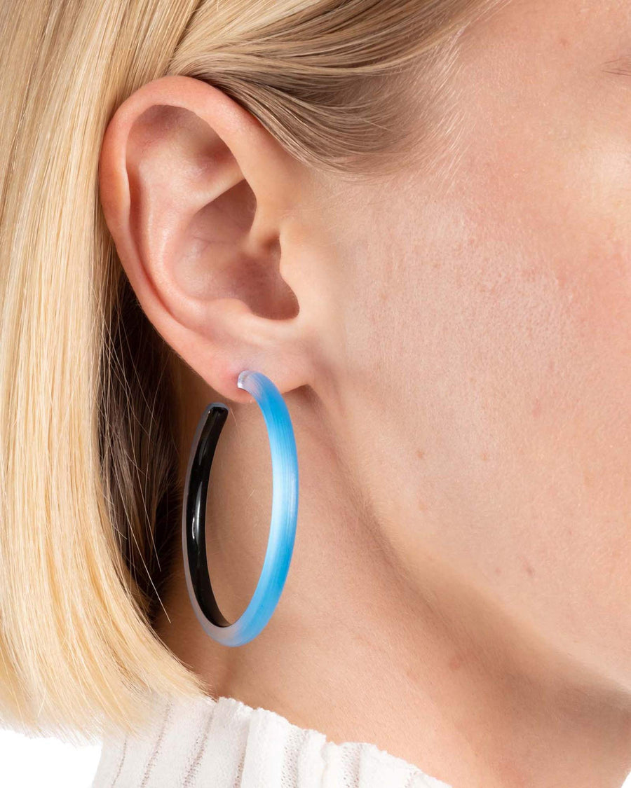 Alexis Bittar-Skinny Lucite Hoop Earrings-Earrings-Blue Lucite, Surgical Steel-Blue Ruby Jewellery-Vancouver Canada