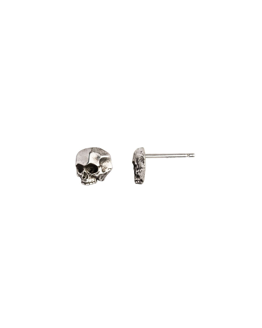 Pyrrha-Skull Symbol Stud-Earrings-Oxidized Sterling Silver-Blue Ruby Jewellery-Vancouver Canada