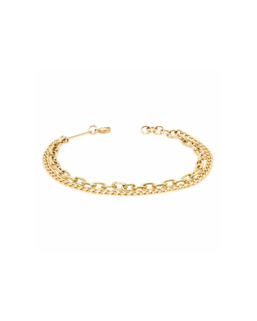 Zoe Chicco-Small Curb + Medium Square Oval Link Double Chain Bracelet-Bracelets-14k Yellow Gold-Blue Ruby Jewellery-Vancouver Canada