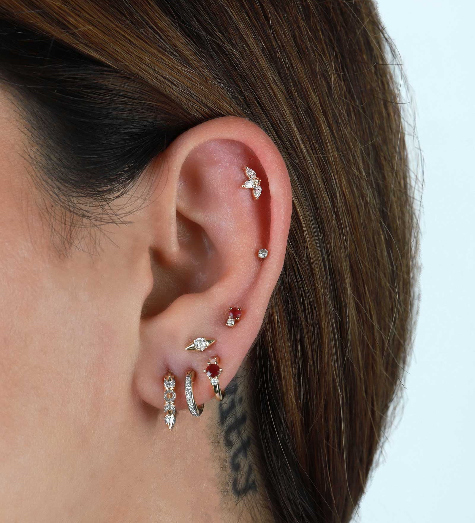 Adina Reyter-Small Diamond Ruby Amigos Studs-Earrings-14k Yellow Gold, Diamond, Ruby-Blue Ruby Jewellery-Vancouver Canada