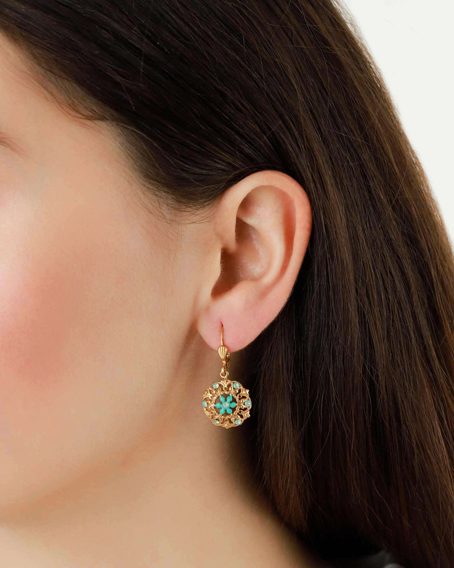 La Vie Parisienne-Small Enamel Flower Hooks-Earrings-14k Gold Plated, Sky Enamel-Blue Ruby Jewellery-Vancouver Canada