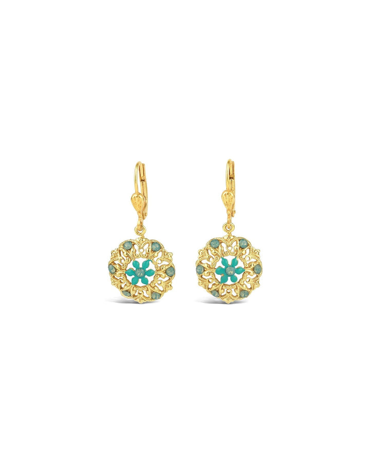 La Vie Parisienne-Small Enamel Flower Hooks-Earrings-14k Gold Plated, Sky Enamel-Blue Ruby Jewellery-Vancouver Canada