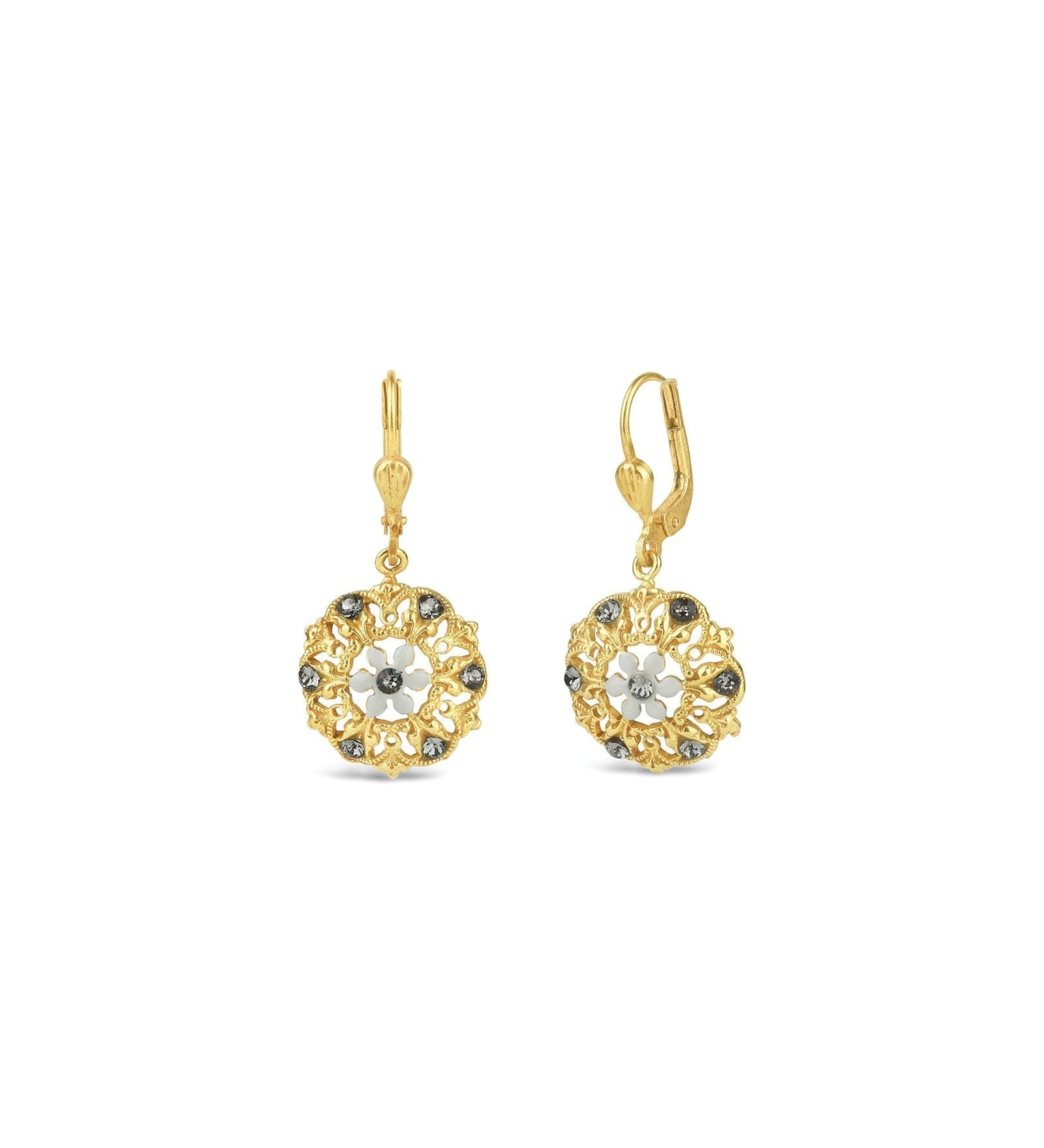 La Vie Parisienne-Small Enamel Flower Hooks-Earrings-14k Gold Plated, White Enamel-Blue Ruby Jewellery-Vancouver Canada