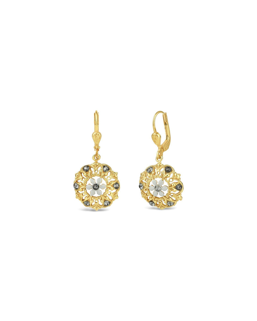 La Vie Parisienne-Small Enamel Flower Hooks-Earrings-14k Gold Plated, White Enamel-Blue Ruby Jewellery-Vancouver Canada