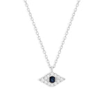 Quiet Icon-Small Evil Eye CZ Necklace-Necklaces-Rhodium Plated Sterling Silver, Cubic Zirconia-Blue Ruby Jewellery-Vancouver Canada