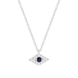 Quiet Icon-Small Evil Eye CZ Necklace-Necklaces-Rhodium Plated Sterling Silver, Cubic Zirconia-Blue Ruby Jewellery-Vancouver Canada