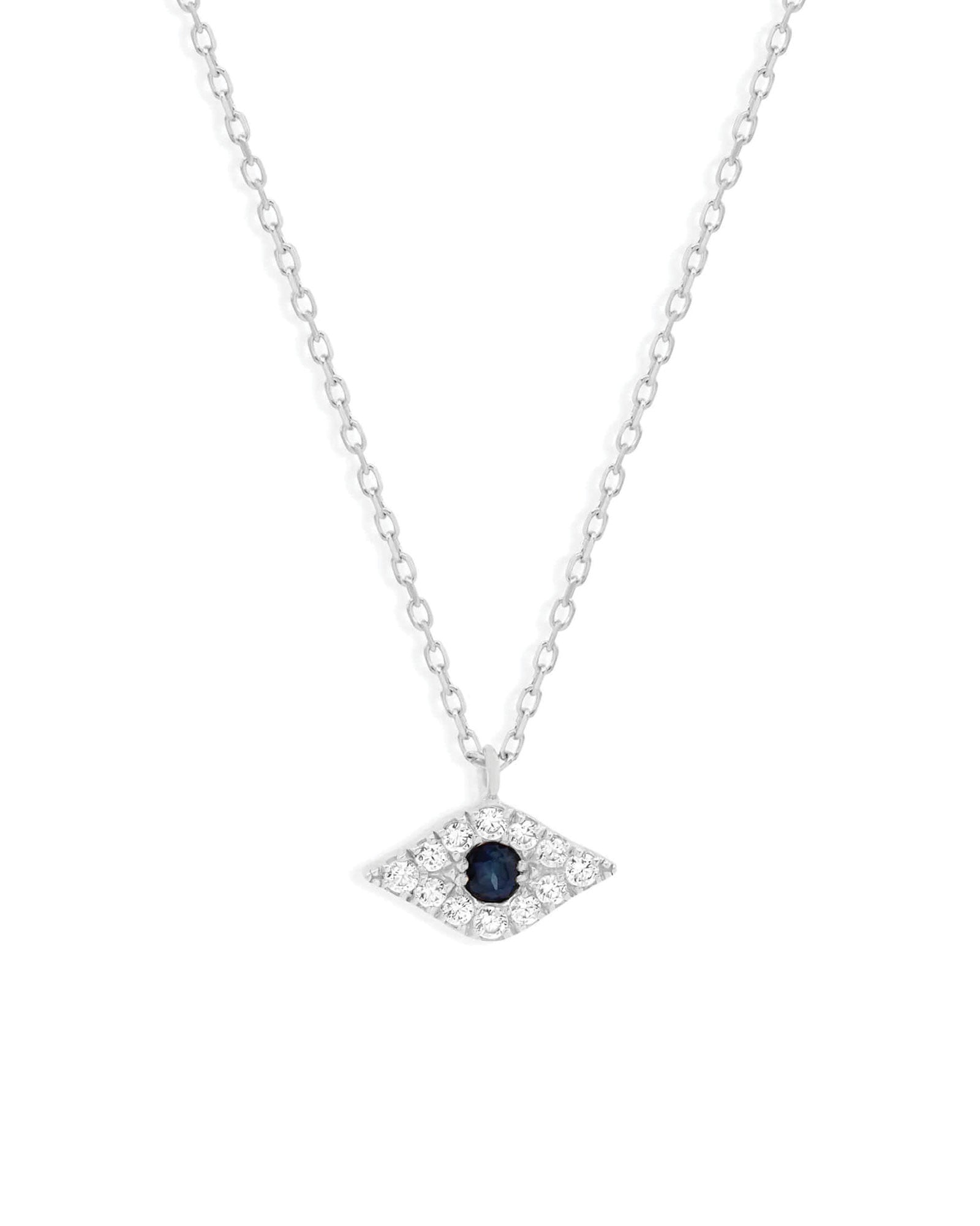 Quiet Icon-Small Evil Eye CZ Necklace-Necklaces-Rhodium Plated Sterling Silver, Cubic Zirconia-Blue Ruby Jewellery-Vancouver Canada