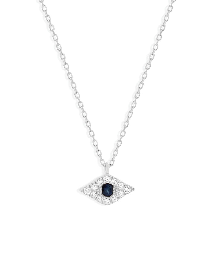 Quiet Icon-Small Evil Eye CZ Necklace-Necklaces-Rhodium Plated Sterling Silver, Cubic Zirconia-Blue Ruby Jewellery-Vancouver Canada