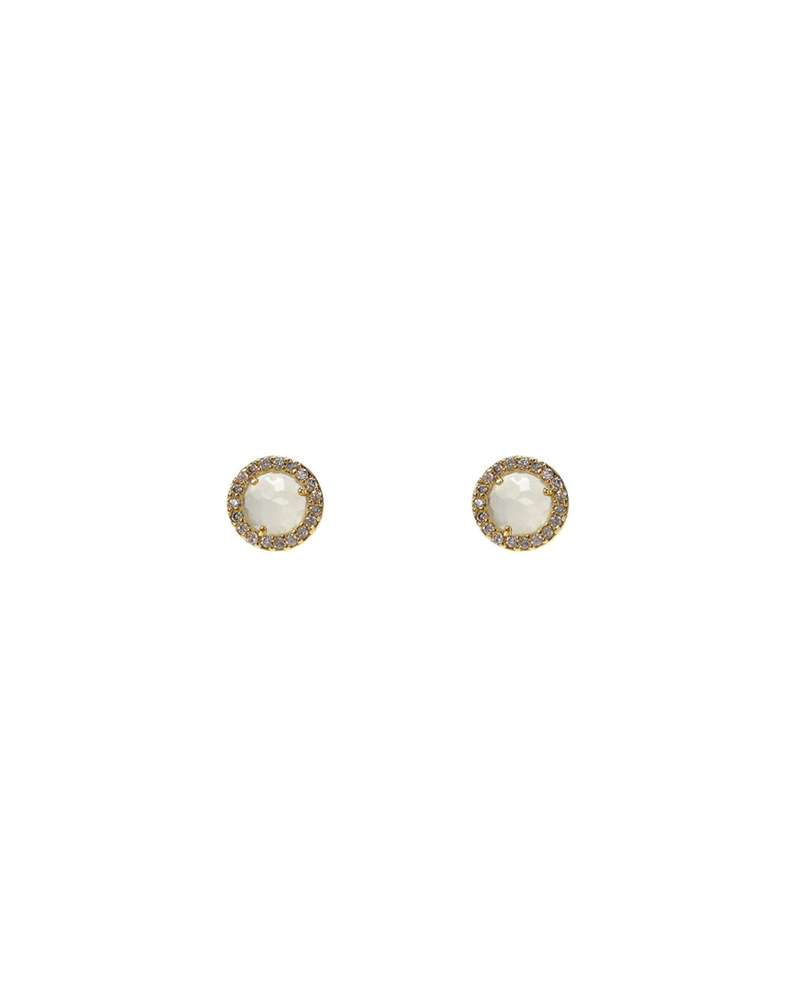 Tai-Small Pavé Glass Studs-Earrings-Gold Plated, Moonstone, Cubic Zirconia-Blue Ruby Jewellery-Vancouver Canada