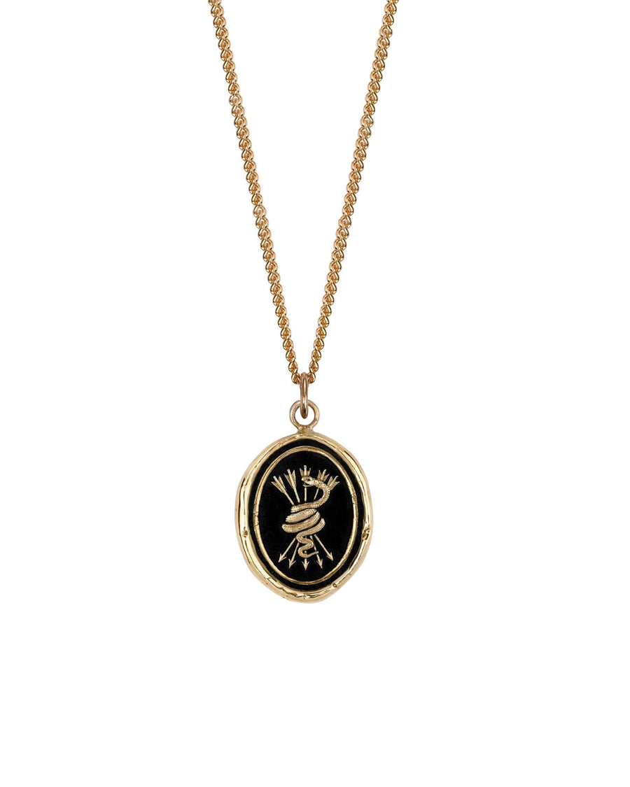 Pyrrha-Snake & Arrows 14k Signature Talisman-Necklaces-14k Yellow Gold-Blue Ruby Jewellery-Vancouver Canada