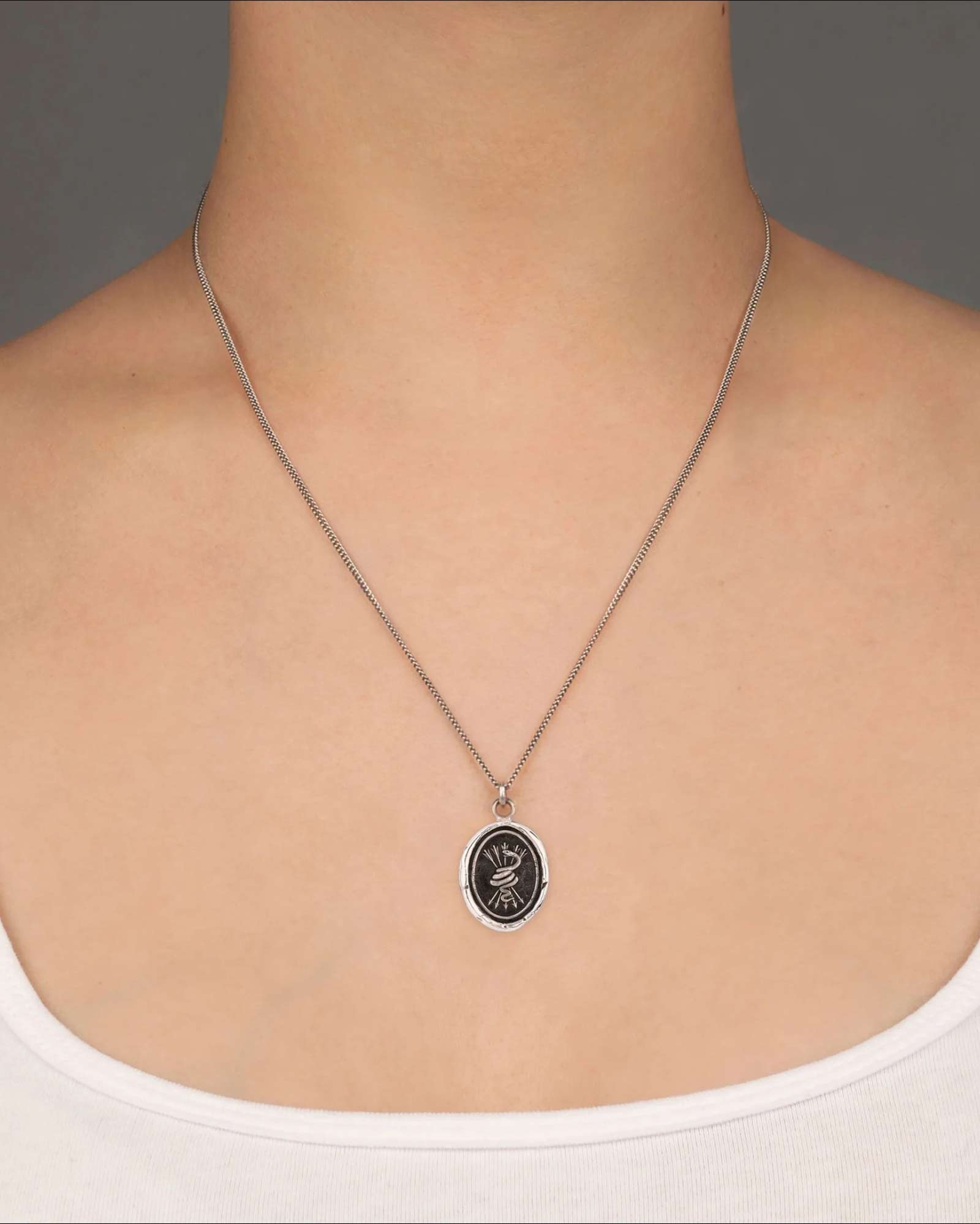 Snake & Arrows Talisman-Oxidized Sterling Silver-Blue Ruby Jewellery-Vancouver Canada