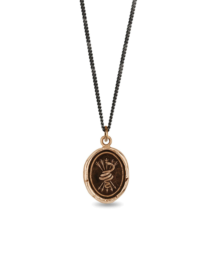 Pyrrha-Snake & Arrows Talisman-Necklaces-Bronze-Blue Ruby Jewellery-Vancouver Canada