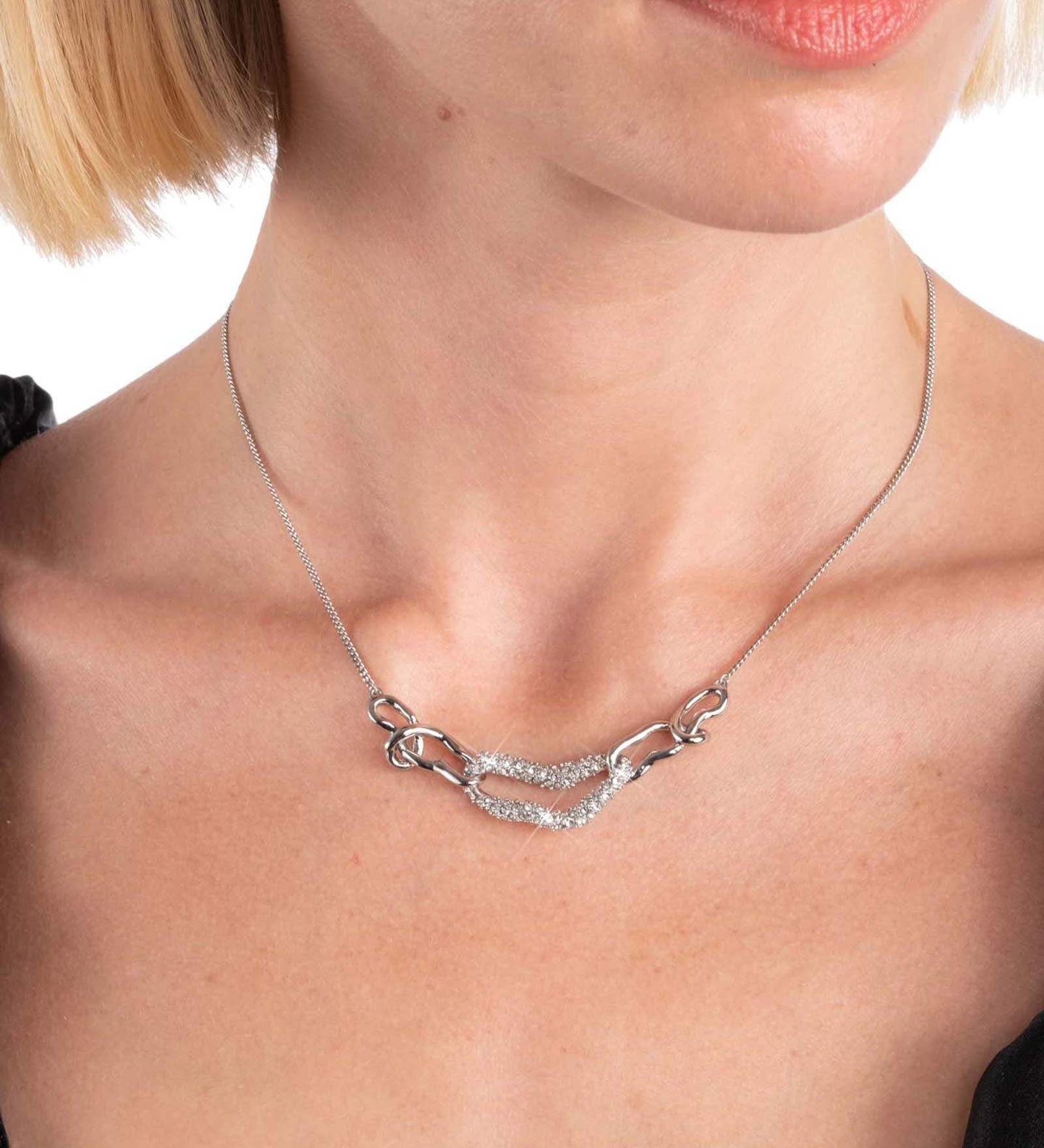 Alexis Bittar-Solanales Small Link Necklace-Necklaces-Rhodium Plated Brass, Crystal-Blue Ruby Jewellery-Vancouver Canada